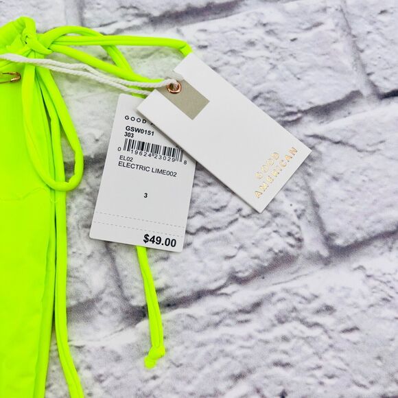 NEW Good American Tiny Ties Bikini Bottom 3- Large Electric‎ Lime Stretch Swim - Picture 3 of 6